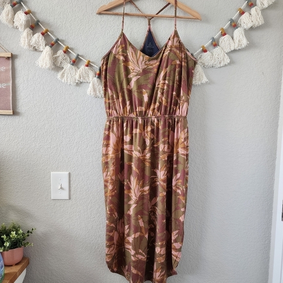 Prana Dresses & Skirts - Prana Olive Brown Floral Midi Dress with Pink Accents